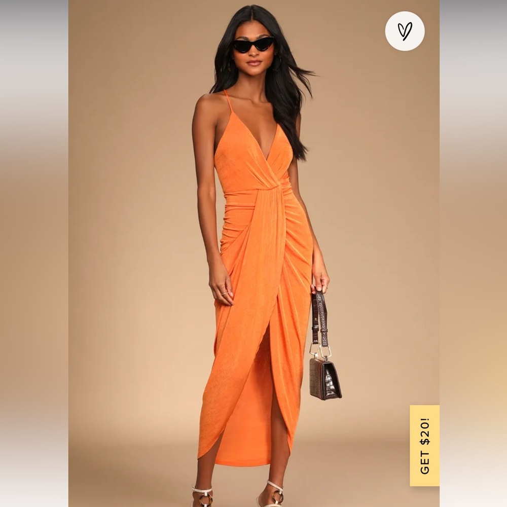 Lulus Orange Surplice Midi Dress